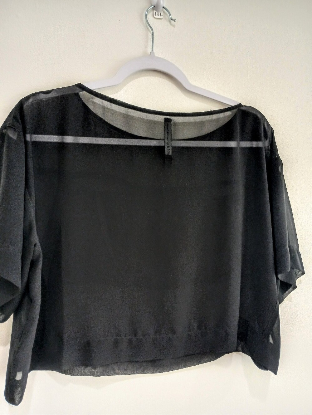 W118 Walter Baker SHEER BLK Crop Top Blouse With Solid Pocket Panel Sz S - Picture 4 of 14